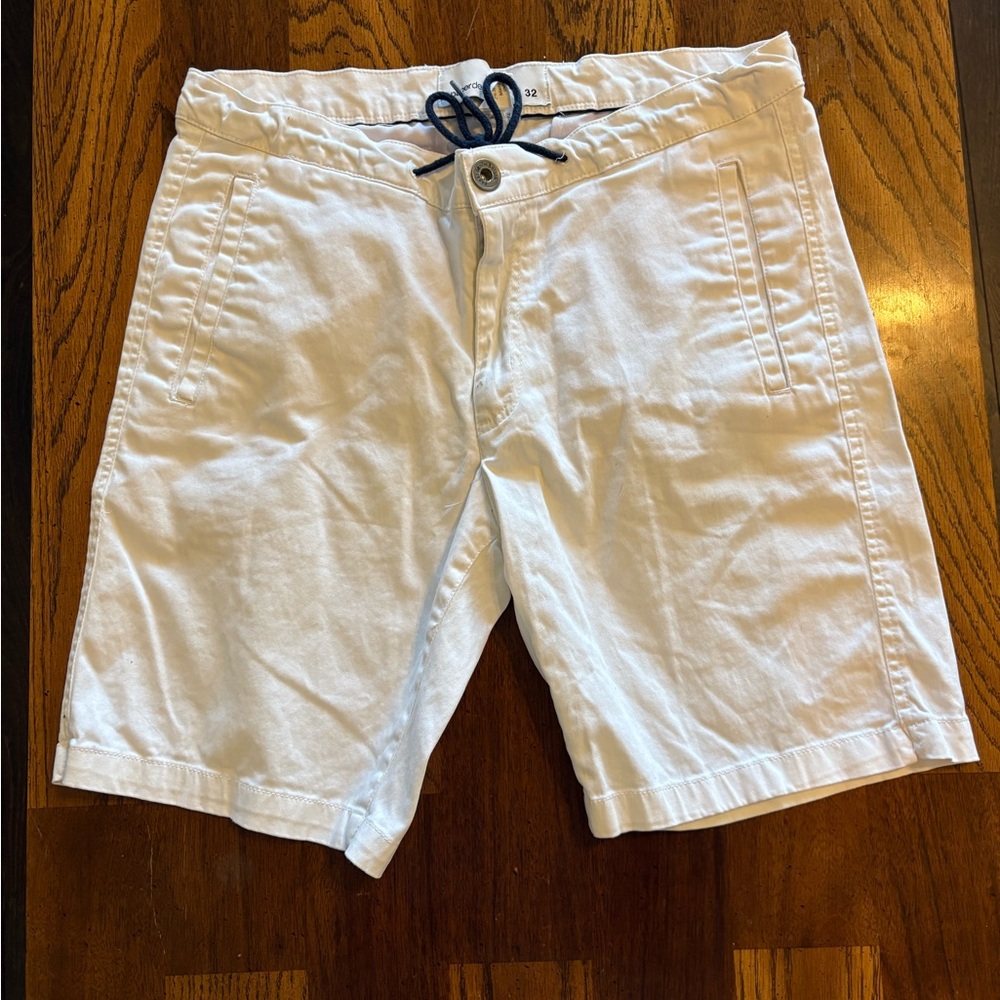 Paper Denim & Cloth White Men's Drawstring Cotton Hybrid Shorts with Navy Accent